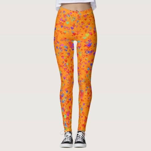 Leggings Orange Design avec Coeurs (Devant)