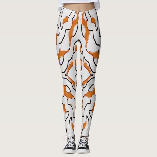 Leggings Orange et blanc sans soudure "Ratti_Creative_Arts" (Devant)