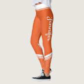 Leggings Orange floral blanc rayures et nom girly moderne (Gauche)