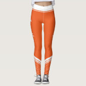 Leggings Orange floral blanc rayures et nom girly moderne (Devant)