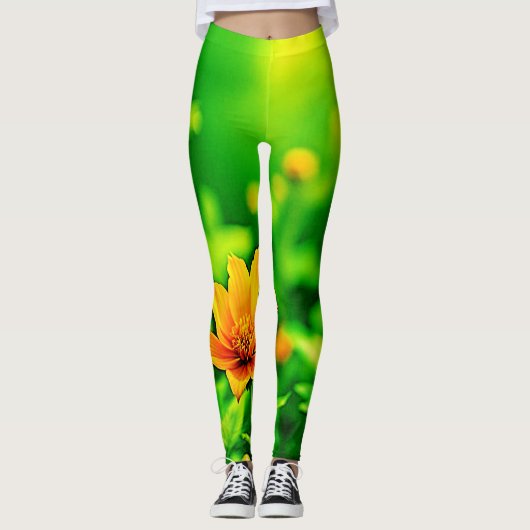 Leggings Orange Flower Bokeh Sunny (Devant)