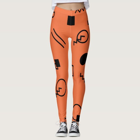 Leggings Orange, fun, trendy, geometric Memphis graphic (Devant)
