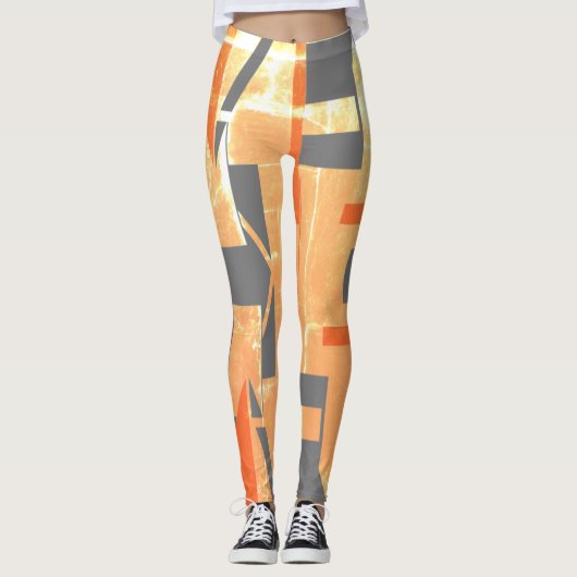 Leggings Orange Jaune Blanc Charbon Foncé MCM Look (Devant)