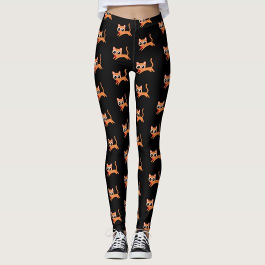 Leggings Orange Kitty s'enfuit avec un coeur (Devant)