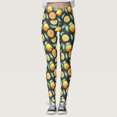 Leggings Orange Lemons Vert Feuille Noir (Devant)