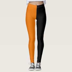 Leggings Orange Noir Deux Tons Moitié Couleur Fractionnemen