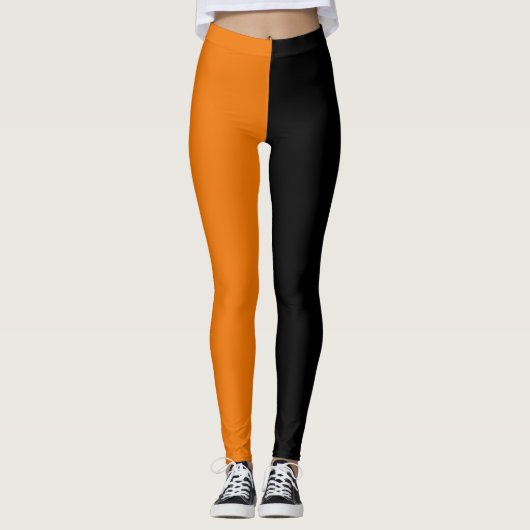 Leggings Orange Noir Deux Tons Moitié Couleur Fractionnemen (Devant)