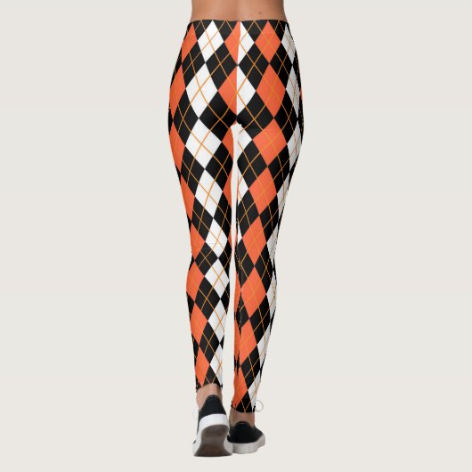 Leggings Orange noir Jacquard blanc Diamant Design (Dos)