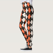Leggings Orange noir Jacquard blanc Diamant Design (Gauche)