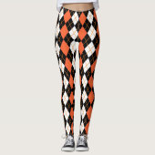 Leggings Orange noir Jacquard blanc Diamant Design (Devant)
