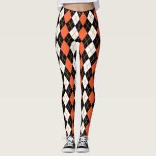 Leggings Orange noir Jacquard blanc Diamant Design