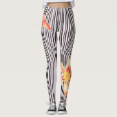 Leggings Orange noire/blanche de rayures verticales fleurit (Devant)