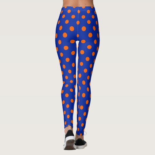 Leggings Orange On Blue Polka Dots Pattern Design  (Dos)