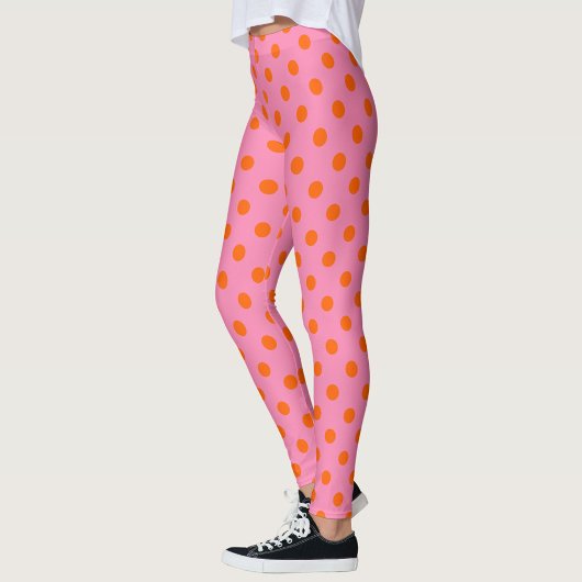 Leggings Orange On Rose Pois Design Motif
