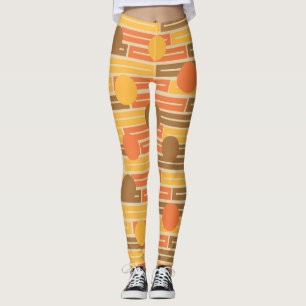 Leggings Orange, Or, Rectangles Brown et cercles