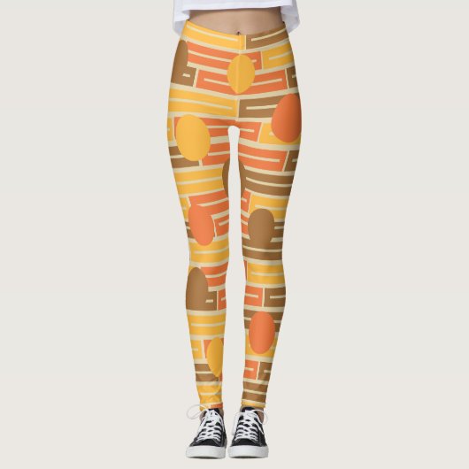 Leggings Orange, Or, Rectangles Brown et cercles (Devant)