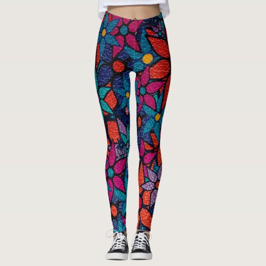 Leggings Orange rose violet Turquoise Floral (Devant)