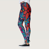 Leggings Orange rose violet Turquoise Floral (Gauche)