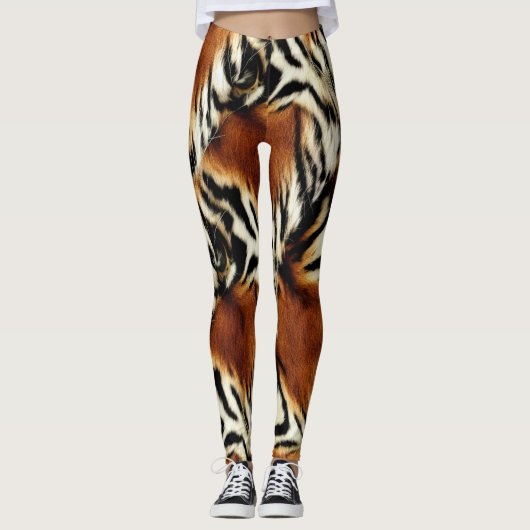 Leggings Orange sauvage et bandes blanches de tigres (Devant)