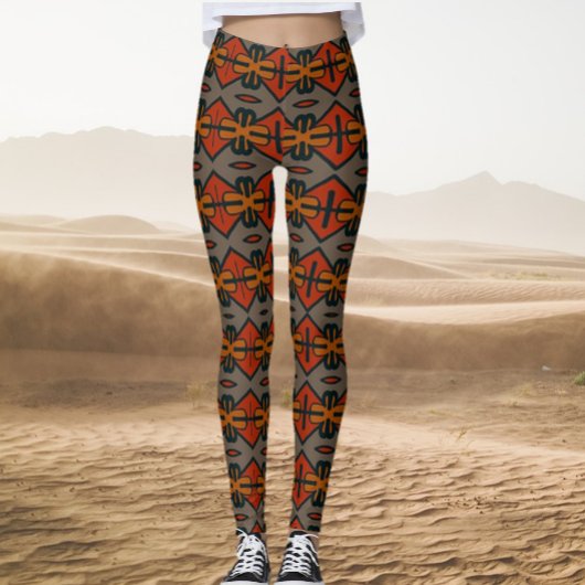 Leggings Orange Tribal et Motif d'or