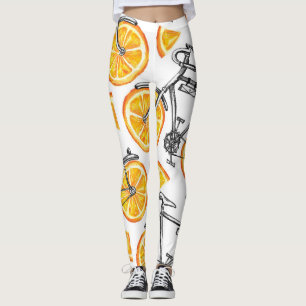 Leggings Oranges de bicyclette : motif d'été à l'aquarelle