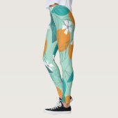 Leggings Oranges en fleurs, feuille, art vintage. (Gauche)