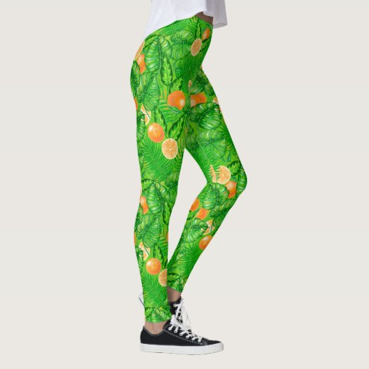 Leggings Oranges et feuilles tropicaux (Droite)