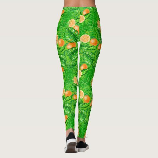 Leggings Oranges et feuilles tropicaux (Dos)