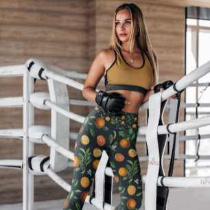 Leggings Oranges Fruits Noirs Motifs Légendes