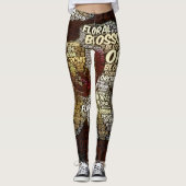 Leggings Orchidée Florale Blossom Mot Nuage sur Bourgogne (Devant)