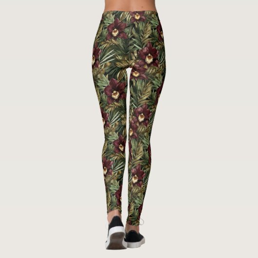 Leggings Orchidée rouge Bourgogne Floral Tropical (Dos)