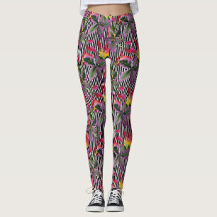 Leggings Orchidée violette Habillement noir/blanc d'aquarel