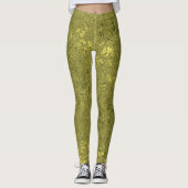 Leggings Orchidées dorées Gravure Design, (Devant)