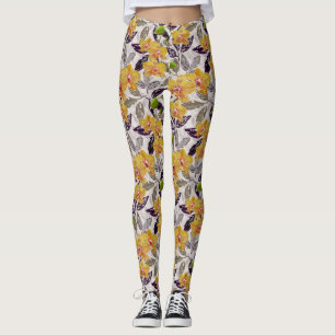 Leggings Orchidées jaunes oranges.