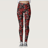 Leggings Orchidées rouges sur noir. (Devant)