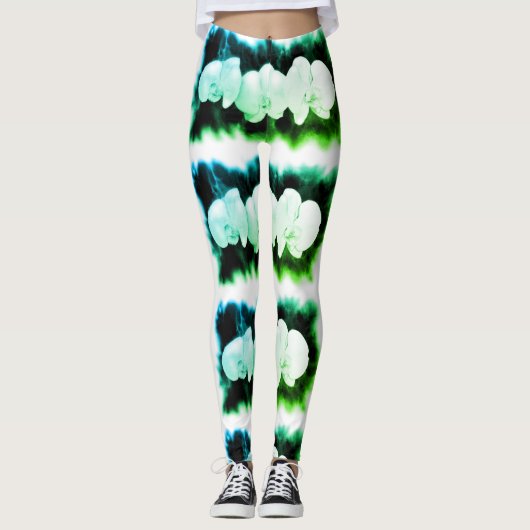 Leggings Orchidées sarcelle et bleu (Devant)