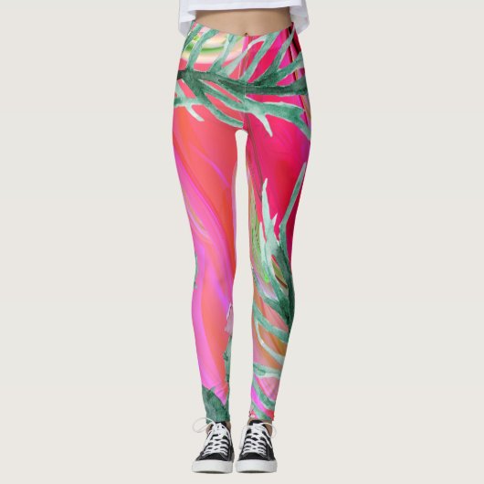 Leggings oreiller abstrait à jetons floraux roses (Devant)