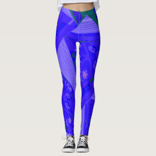 Leggings Origami Chintz (L) Bleu Périwinkle Vert