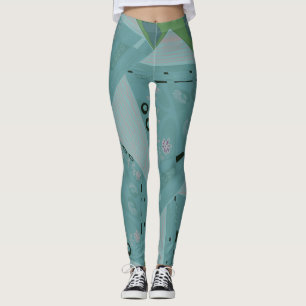 Leggings Origami Chintz (L) Gris à la menthe vert