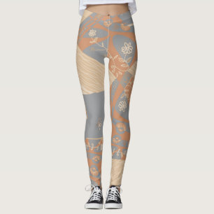 Leggings Origami Chintz (L) Gris orange brûlé