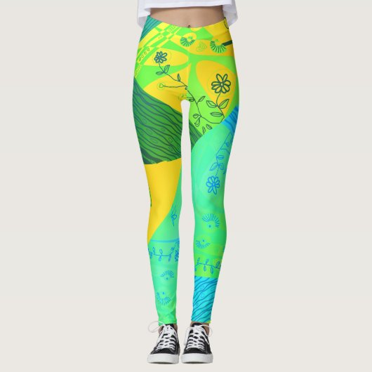 Leggings Origami Chintz (L) Jaune Vert Bleu Grad (Devant)