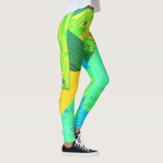 Leggings Origami Chintz (L) Jaune Vert Bleu Grad (Droite)