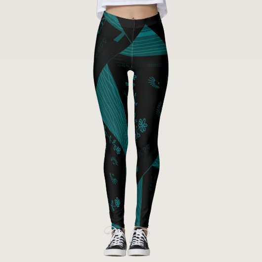 Leggings Origami Chintz (L) Noir Dusty Canard Oeuf Bleu (Devant)