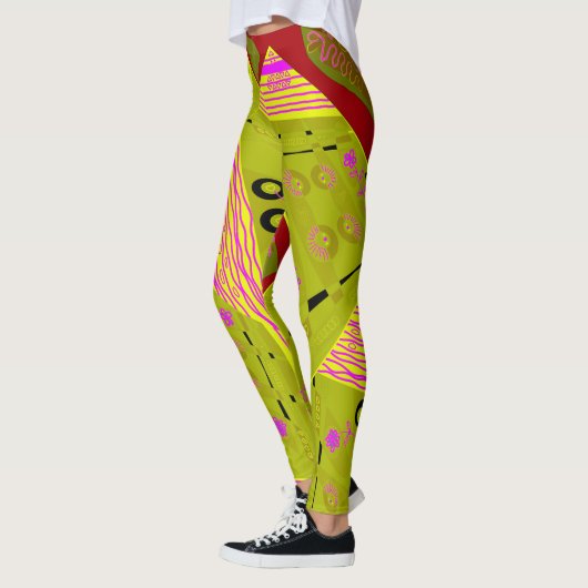 Leggings Origami Chintz (L) Olive Fuchsia Maroon Noir (Gauche)