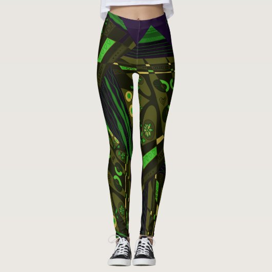 Leggings Origami Chintz (L) Olive Green Yellow Black Indigo (Devant)