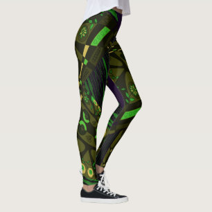 Leggings Origami Chintz (L) Olive Green Yellow Black Indigo