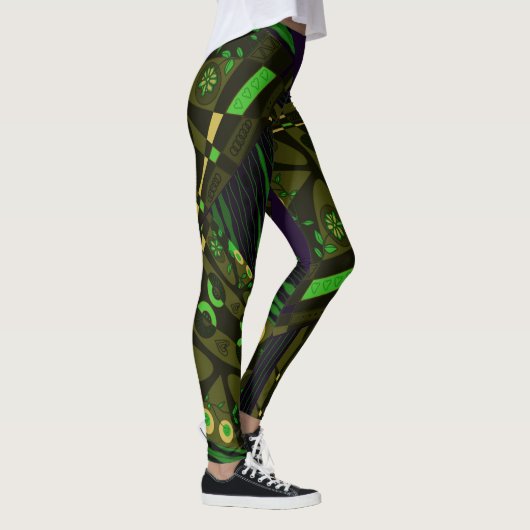 Leggings Origami Chintz (L) Olive Green Yellow Black Indigo (Droite)