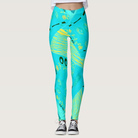 Leggings Origami Chintz (L) Turquoise Jaune Turquoise (Devant)