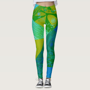 Leggings Origami Chintz (L) Vert Cyan Bleu Grad