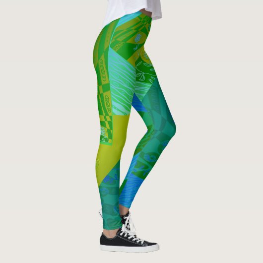 Leggings Origami Chintz (L) Vert Cyan Bleu Grad (Droite)